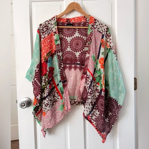 Saachi Artsy Twill Weaved Kimono Wool & Silk Open Cardigan Shrug Boho One Size - Picture 4 of 14